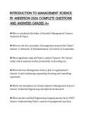 INTRODUCTION TO MANAGEMENT SCIENCE&NewLine;BY ANDERSON 2026 COMPLETE QUESTIONS&NewLine;AND ANSWERS GRADED A&plus;&NewLine;