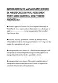 INTRODUCTION TO MANAGEMENT SCIENCE&NewLine;BY ANDERSON 2026 FINAL ASSESSMENT&NewLine;STUDY GUIDE QUESTION BANK VERIFIED&NewLine;ANSWERS A&plus;&NewLine;