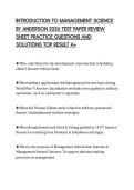 INTRODUCTION TO MANAGEMENT SCIENCE&NewLine;BY ANDERSON 2026 TEST PAPER REVIEW&NewLine;SHEET PRACTICE QUESTIONS AND&NewLine;SOLUTIONS TOP RESULT A&plus;&NewLine;