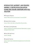 INTRODUCTORY MATERNITY AND PEDIATRIC&NewLine;NURSING 5 CERTIFICATION EVALUATION&NewLine;EXAMS 2026 SOLVED QUESTIONS WITH FULL&NewLine;SOLUTION