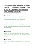 DAVIS ADVANTAGE FOR PEDIATRIC NURSING&NewLine;CRITICAL COMPONENTS OF NURSING CARE&NewLine;13 ACTUAL EXAM PAPER 2026 QUESTIONS&NewLine;WITH ANSWERS GRADED A&plus;