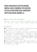 DAVIS ADVANTAGE FOR PSYCHIATRIC&NewLine;MENTAL HEALTH NURSING 10TH EDITION&NewLine;ACTUAL EXAM PAPER 2026 QUESTIONS&NewLine;WITH SOLUTIONS GRADED A&plus;&NewLine;