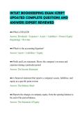 INTUIT BOOKKEEPING EXAM SCRIPT&NewLine;UPDATED COMPLETE QUESTIONS AND&NewLine;ANSWERS EXPERT REVIEWED&NewLine;