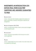 INVESTMENTS AN INTRODUCTION 13TH&NewLine;EDITION FINAL PAPER EXAM PREP&NewLine;QUESTIONS AND ANSWERS GUARANTEED&NewLine;TO PASS
