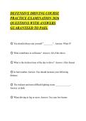 DEFENSIVE DRIVING COURSE&NewLine;PRACTICE EXAMINATION 2026&NewLine;QUESTIONS WITH ANSWERS&NewLine;GUARANTEED TO PASS&period;&NewLine;