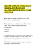 DEFENSIVE DRIVING COURSE SAFETY&NewLine;CERTIFICATION REVIEW 2026&NewLine;QUESTIONS WITH SOLUTIONS TESTED&NewLine;QUESTIONS&period;&NewLine;