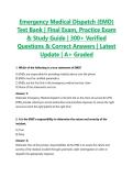 Emergency Medical Dispatch &lpar;EMD&rpar; Test Bank &vert; Final Exam&comma; Practice Exam & Study Guide &vert; 300&plus; Verified Questions & Correct Answers &vert; Latest Update 2026&sol;2027