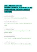 AMCA MEDICAL ASSISTANT CERTIFICATION EVALUATION TEST PAPER QUESTIONS AND SOLUTIONS VERIFIED COMPLETE&period;pdf&NewLine;&NewLine;