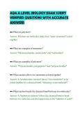 AQA A LEVEL BIOLOGY EXAM SCRIPT VERIFIED QUESTIONS WITH ACCURATE ANSWERS
