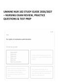 UMAINE NUR 102 STUDY GUIDE 2026&sol;2027 &ndash; NURSING EXAM REVIEW&comma; PRACTICE QUESTIONS & TEST PREP 