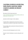 CALIFORNIA HOUSEHOLD MOVERS FINAL PAPER UPDATED QUESTIONS VERIFIED COMPLETE ANSWERS 100 PERCENT CORRECT&period;pdf&NewLine;&NewLine;
