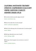 CALIFORNIA WASTEWATER TREATMENT OPERATOR COMPREHENSIVE EXAM SCRIPT VERIFIED QUESTIONS COMPLETE ANSWERS GRADED APLUS&period;pdf&NewLine;&NewLine;