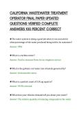 CALIFORNIA WASTEWATER TREATMENT OPERATOR FINAL PAPER UPDATED QUESTIONS VERIFIED COMPLETE ANSWERS 100 PERCENT CORRECT&period;pdf&NewLine;&NewLine;
