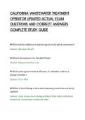 CALIFORNIA WASTEWATER TREATMENT OPERATOR UPDATED ACTUAL EXAM QUESTIONS AND CORRECT ANSWERS COMPLETE STUDY GUIDE&period;pdf&NewLine;&NewLine;