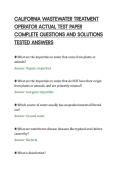 CALIFORNIA WASTEWATER TREATMENT OPERATOR ACTUAL TEST PAPER COMPLETE QUESTIONS AND SOLUTIONS TESTED ANSWERS&period;pdf&NewLine;&NewLine;