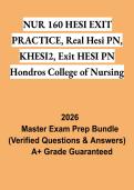 NUR 160 HESI EXIT PRACTICE 2026 &vert; HESI PN&comma; KHESI2 & Hondros College Final Exam Study Guide PDF