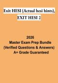 Exit HESI 2 2026 &vert; Actual HESI Hints&comma; Practice Questions&comma; Comprehensive Review & Exam Prep PDF