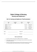 NU 131 Final Exam&colon; Nursing and Healthcare