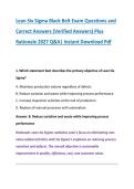 Lean Six Sigma Black Belt Exam Questions and &NewLine;Correct Answers &lpar;Verified Answers&rpar; Plus &NewLine;Rationale 2027 Q&A&vert; Instant Download Pdf