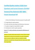 Certified Quality Auditor &lpar;CQA&rpar; Exam &NewLine;Questions and Correct Answers &lpar;Verified &NewLine;Answers&rpar; Plus Rationale 2027 Q&A&vert; &NewLine;Instant Download Pdf 