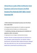 Clinical Nurse Leader &lpar;CNL&rpar; Certification Exam &NewLine;Questions and Correct Answers &lpar;Verified &NewLine;Answers&rpar; Plus Rationale 2027 Q&A&vert; Instant &NewLine;Download Pdf