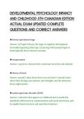 DEVELOPMENTAL PSYCHOLOGY INFANCY&NewLine;AND CHILDHOOD 5TH CANADIAN EDITION&NewLine;ACTUAL EXAM UPDATED COMPLETE&NewLine;QUESTIONS AND CORRECT ANSWERS&NewLine;