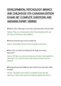 DEVELOPMENTAL PSYCHOLOGY INFANCY&NewLine;AND CHILDHOOD 5TH CANADIAN EDITION&NewLine;EXAMS SET COMPLETE QUESTIONS AND&NewLine;ANSWERS EXPERT VERIFIED