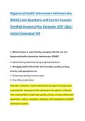 Registered Health Information Administrator &NewLine;&lpar;RHIA&rpar; Exam Questions and Correct Answers &NewLine;&lpar;Verified Answers&rpar; Plus Rationale 2027 Q&A&vert; &NewLine;Instant Download Pdf