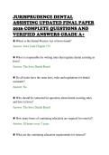 JURISPRUDENCE DENTAL&NewLine;ASSISTING UPDATED FINAL PAPER&NewLine;2026 COMPLETE QUESTIONS AND&NewLine;VERIFIED ANSWERS GRADE A&plus;&NewLine;