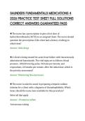 SAUNDERS FUNDAMENTALS MEDICATIONS 4&NewLine;2026 PRACTICE TEST SHEET FULL SOLUTIONS&NewLine;CORRECT ANSWERS GUARANTEED PASS&NewLine;