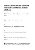 SAUNDERS MENTAL HEALTH ACTUAL EXAM&NewLine;PAPER 2026 QUESTIONS WITH ANSWERS&NewLine;GRADED A&plus;