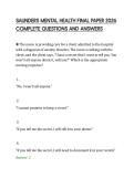 SAUNDERS MENTAL HEALTH FINAL PAPER 2026&NewLine;COMPLETE QUESTIONS AND ANSWERS&NewLine;