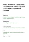 DEWITS FUNDAMENTAL CONCEPTS AND&NewLine;SKILLS FOR NURSING EXAM STUDY GUIDE&NewLine;2026 COMPLETE TEST BANK WITH&NewLine;ANSWERS
