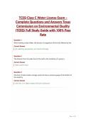 TCEQ Class C Water License Exam &NewLine;Complete Questions and Answers Texas&NewLine;Commission on Environmental Quality&NewLine;&lpar;TCEQ&rpar; Full Study Guide with 100&percnt; Pass&NewLine;Rate