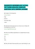 DIAGNOSTIC MICROBIOLOGY ACTUAL&NewLine;TEST PAPER UPDATED COMPLETE&NewLine;QUESTIONS WITH VERIFIED ANSWERS