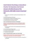 South Dakota Psychology Jurisprudence &NewLine;Practice Test Questions And Correct &NewLine;Answers &lpar;Verified Answers&rpar; Plus &NewLine;Rationales 2026 Q&A Instant Download &NewLine;Pdf 