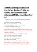 Vermont Psychology Jurisprudence &NewLine;Practice Test Questions And Correct &NewLine;Answers &lpar;Verified Answers&rpar; Plus &NewLine;Rationales 2026 Q&A Instant Download &NewLine;Pdf 