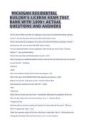 Michigan Residential Builder License Exam Test Bank 1000&plus; Questions and Answers 2026&sol;2027&NewLine;