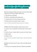 DMV EXAM PREP TEST BANK VERIFIED&NewLine;QUESTIONS AND CORRECT ANSWERS