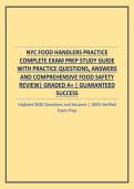 NYC FOOD HANDLERS PRACTICE COMPLETE EXAM PREP STUDY GUIDE WITH PRACTICE QUESTIONS&comma; ANSWERS AND COMPREHENSIVE FOOD SAFETY REVIEW