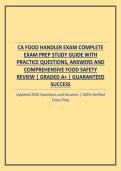 CA FOOD HANDLER EXAM COMPLETE EXAM PREP STUDY GUIDE WITH PRACTICE QUESTIONS&comma; ANSWERS AND COMPREHENSIVE FOOD SAFETY REVIEW