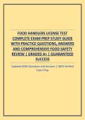 FOOD HANDLERS LICENSE TEST COMPLETE EXAM PREP STUDY GUIDE WITH PRACTICE QUESTIONS&comma; ANSWERS AND COMPREHENSIVE FOOD SAFETY REVIEW
