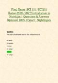 Final Exam&colon; SCI 131 &sol; SCI131 &lpar;Latest 2026 &sol; 2027&rpar; Introduction to Nutrition &vert; Questions & Answers &lpar;Quizzes&rpar; 100&percnt; Correct - Nightingale