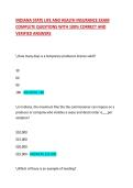 INDIANA STATE LIFE AND HEALTH INSURANCE EXAM COMPLETE QUESTIONS WITH 100&percnt; CORRECT AND VERIFIED ANSWERS