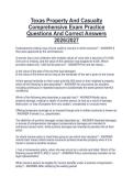 Texas Property And Casualty&NewLine;Comprehensive Exam Practice&NewLine;Questions And Correct Answers&NewLine;2026&sol;2027