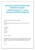 Nightingale College Pathophysiology Midterm Exam 2026&sol;2027 &vert; 100&plus; Practice Questions with Answers & Detailed Rationales