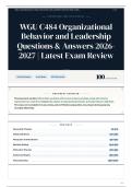 WGU C484 Organizational Behavior and Leadership Questions & Answers 2026&sol;2027 Latest Exam Review