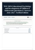 WGU D094 Educational Psychology and Development of Children & Adolescents Questions & Answers 2026-2027 Verified Edition