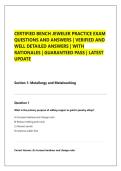 CERTIFIED BENCH JEWELER PRACTICE EXAM QUESTIONS AND ANSWERS &vert; VERIFIED AND WELL DETAILED ANSWERS &vert; WITH RATIONALES &vert; GUARANTEED PASS &vert; LATEST UPDATE