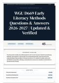WGU D669 Early Literacy Methods Objective Assessment Questions & Answers 2026&sol;2027 Latest Verified Exam
